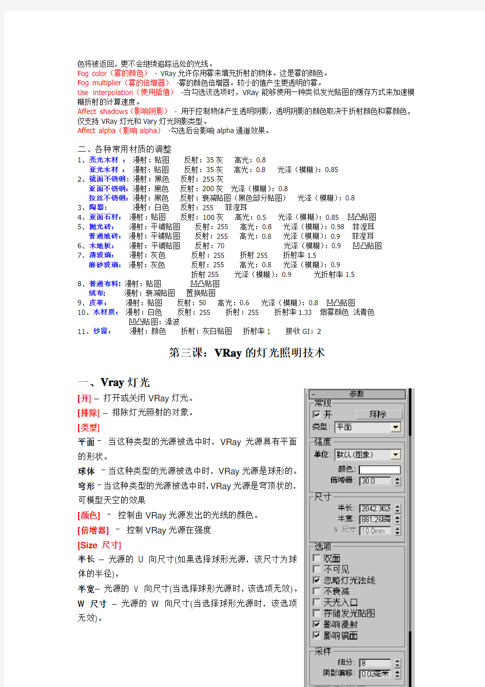 VR解释说明与各种材质参数