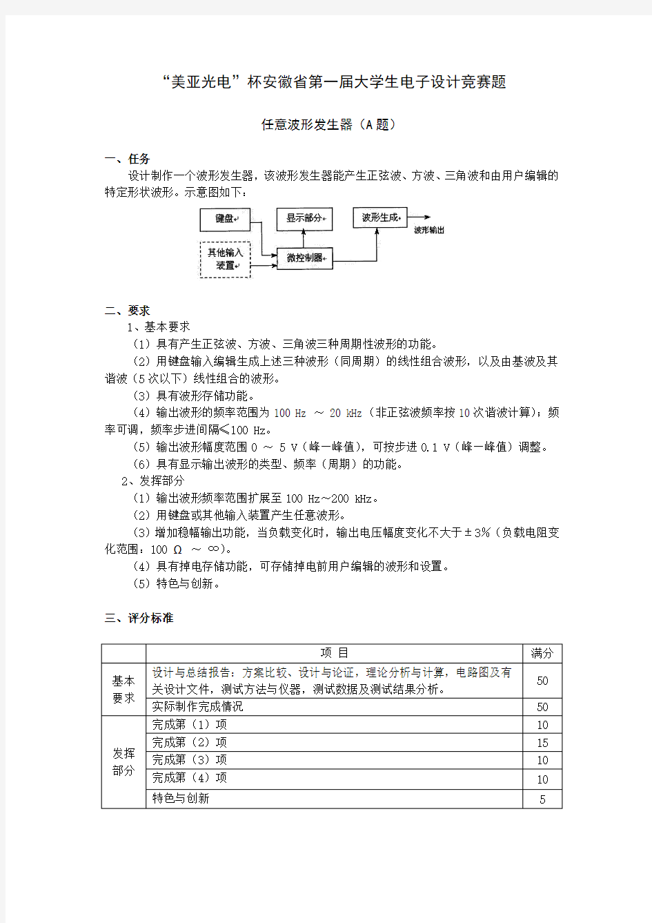 历年安徽省电子设计大赛竞赛题目