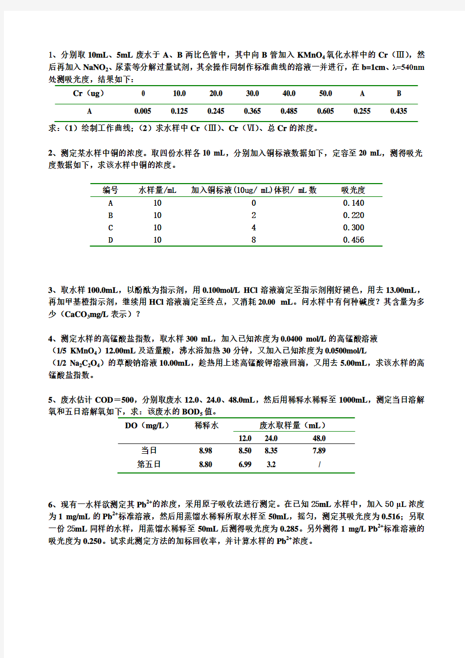 环境监测计算题