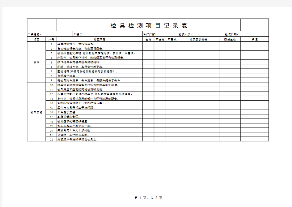 检具检测项目记录表