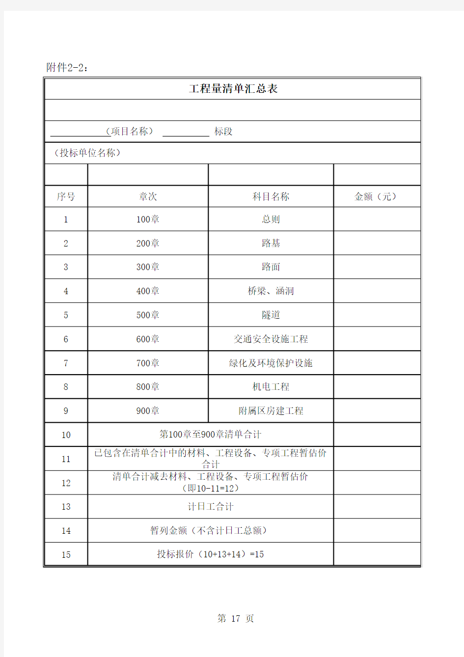 公路工程报价清单