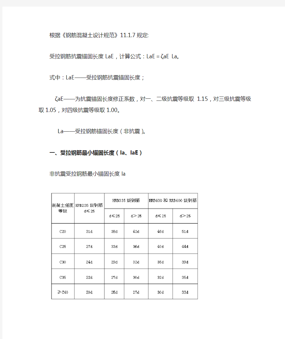 钢筋锚固及搭接长度规范要求