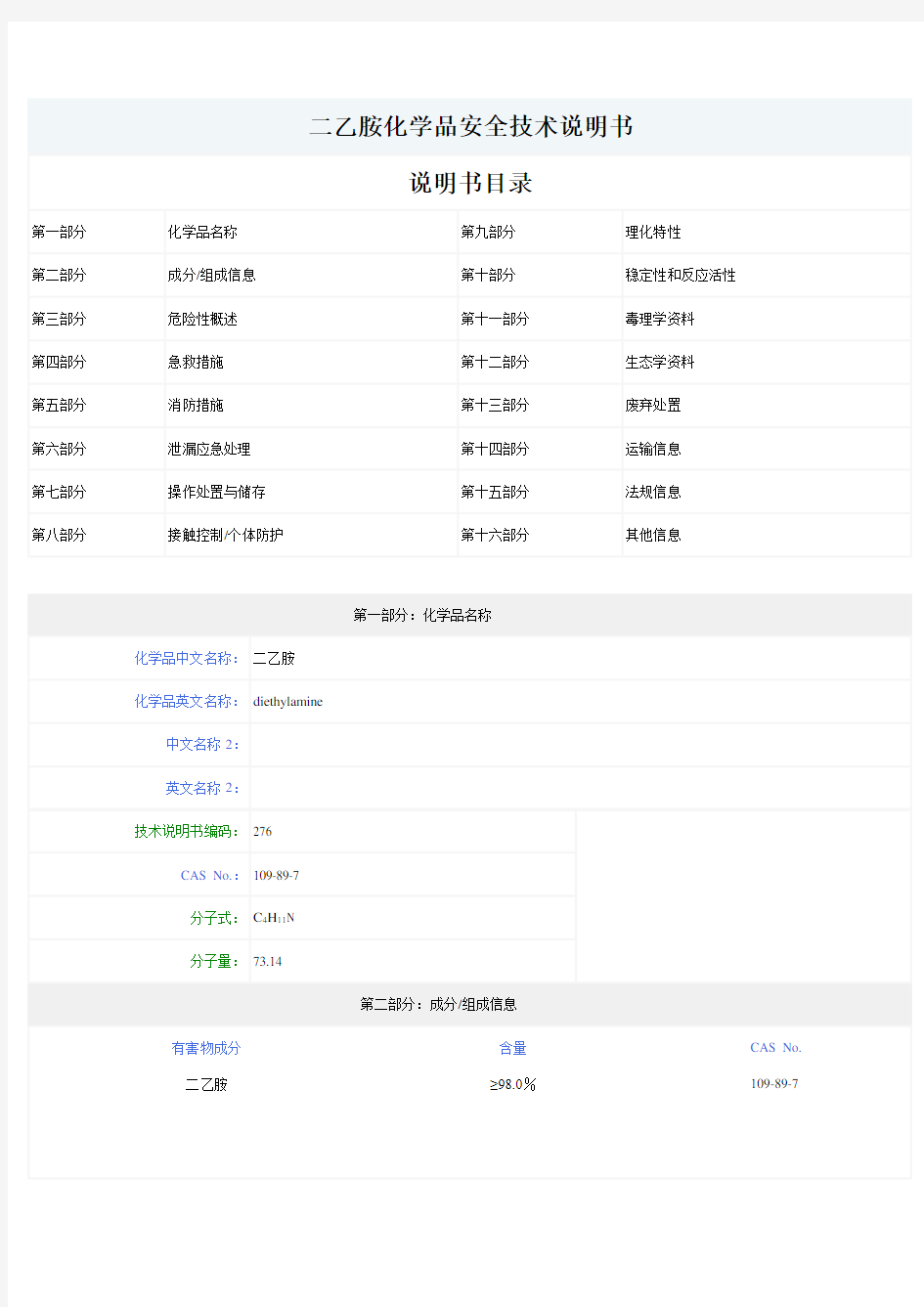 二乙胺(固化剂)MSDS