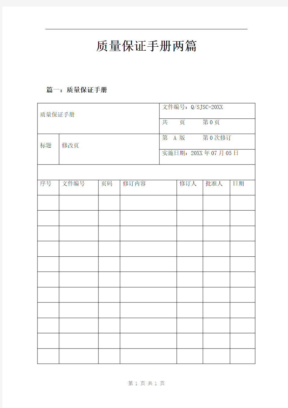 质量保证手册两篇