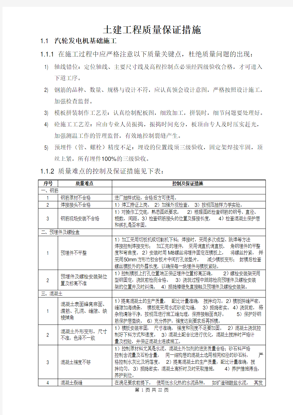 土建工程质量保证措施