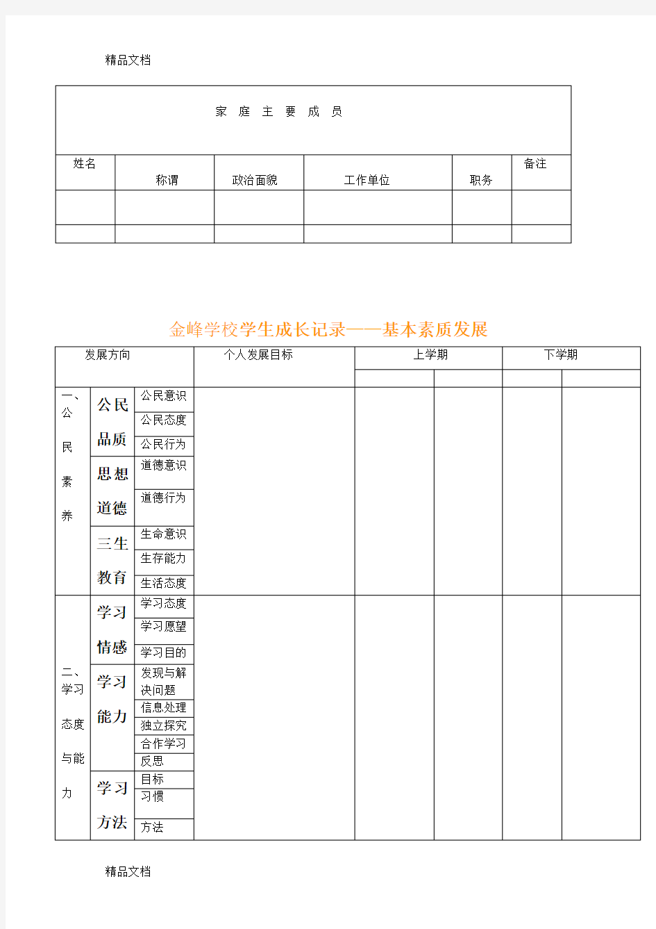 最新学生成长记录手册电子版