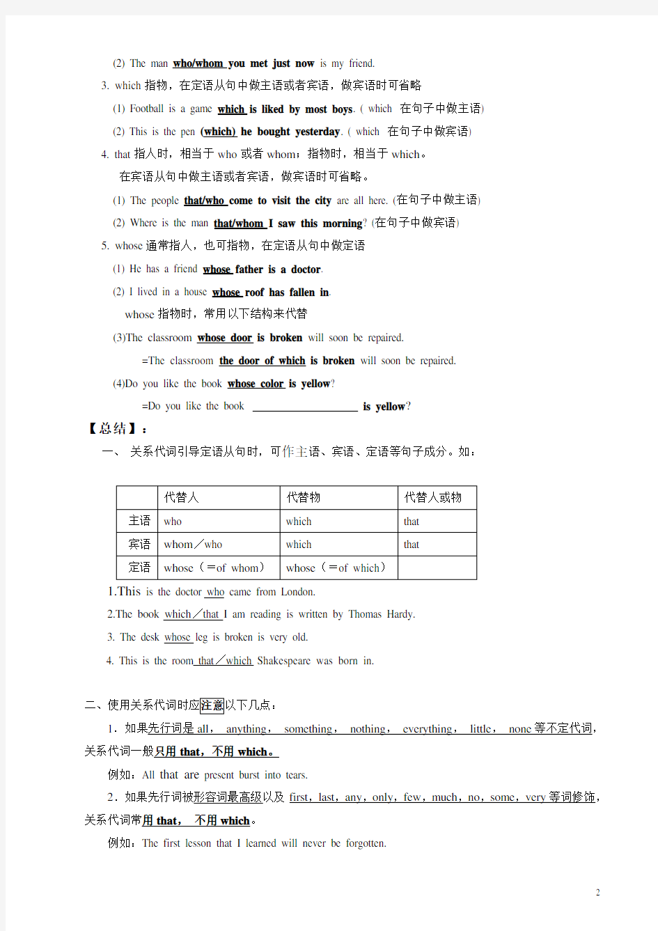 (完整版)初中英语定语从句1关系代词引导定语从句讲解练习及答案