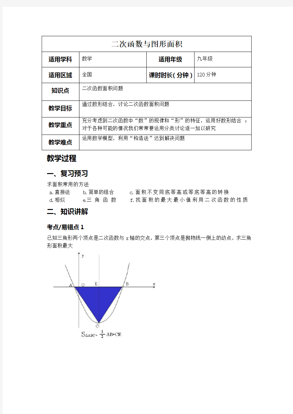 二次函数综合应用—面积问题(学生版)