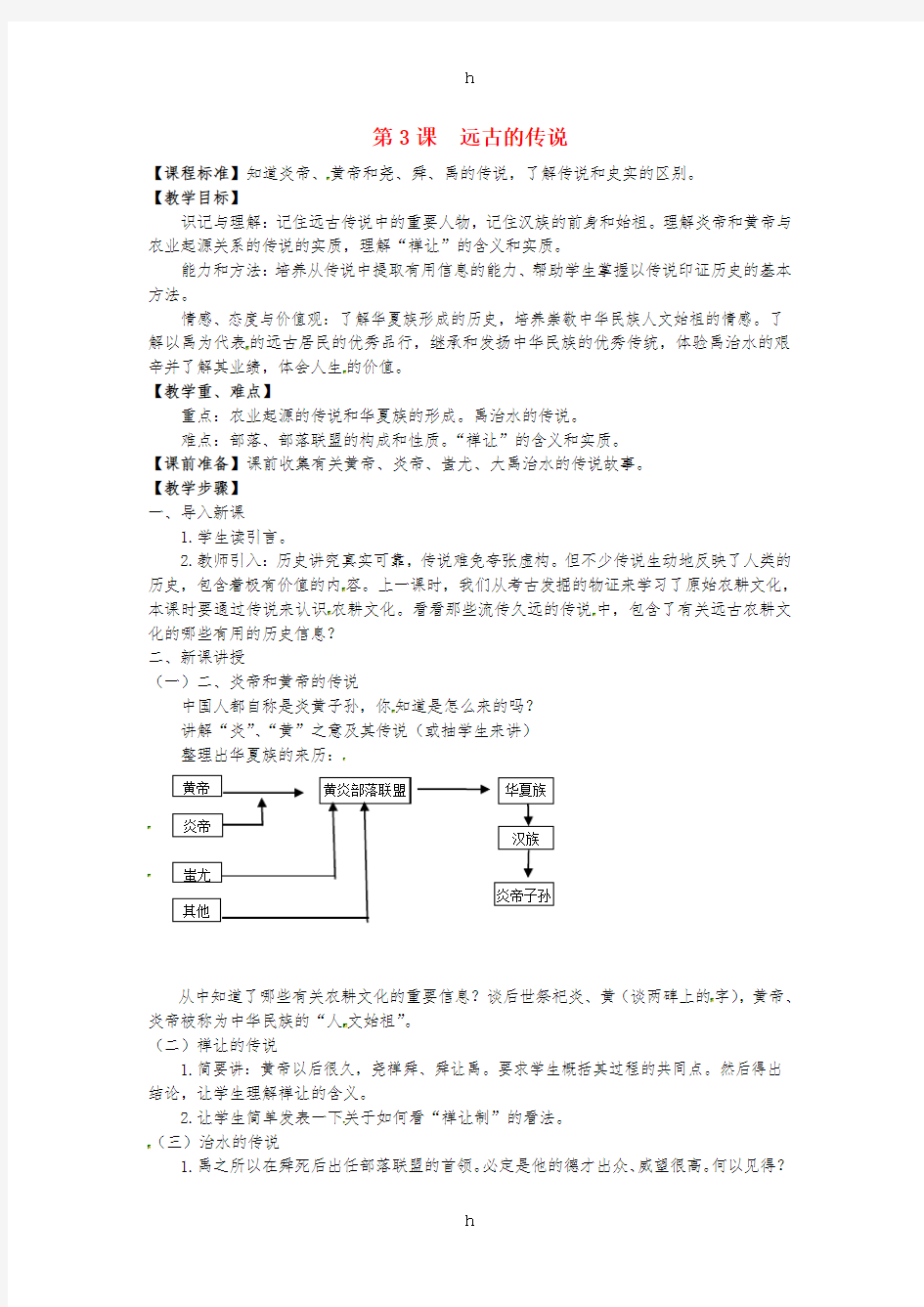 七年级历史上册 第一单元 第三课 远古的传说教案2 新人教版