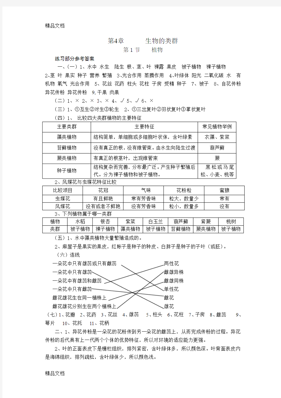 (整理)八年级下生命科学练习册答案.