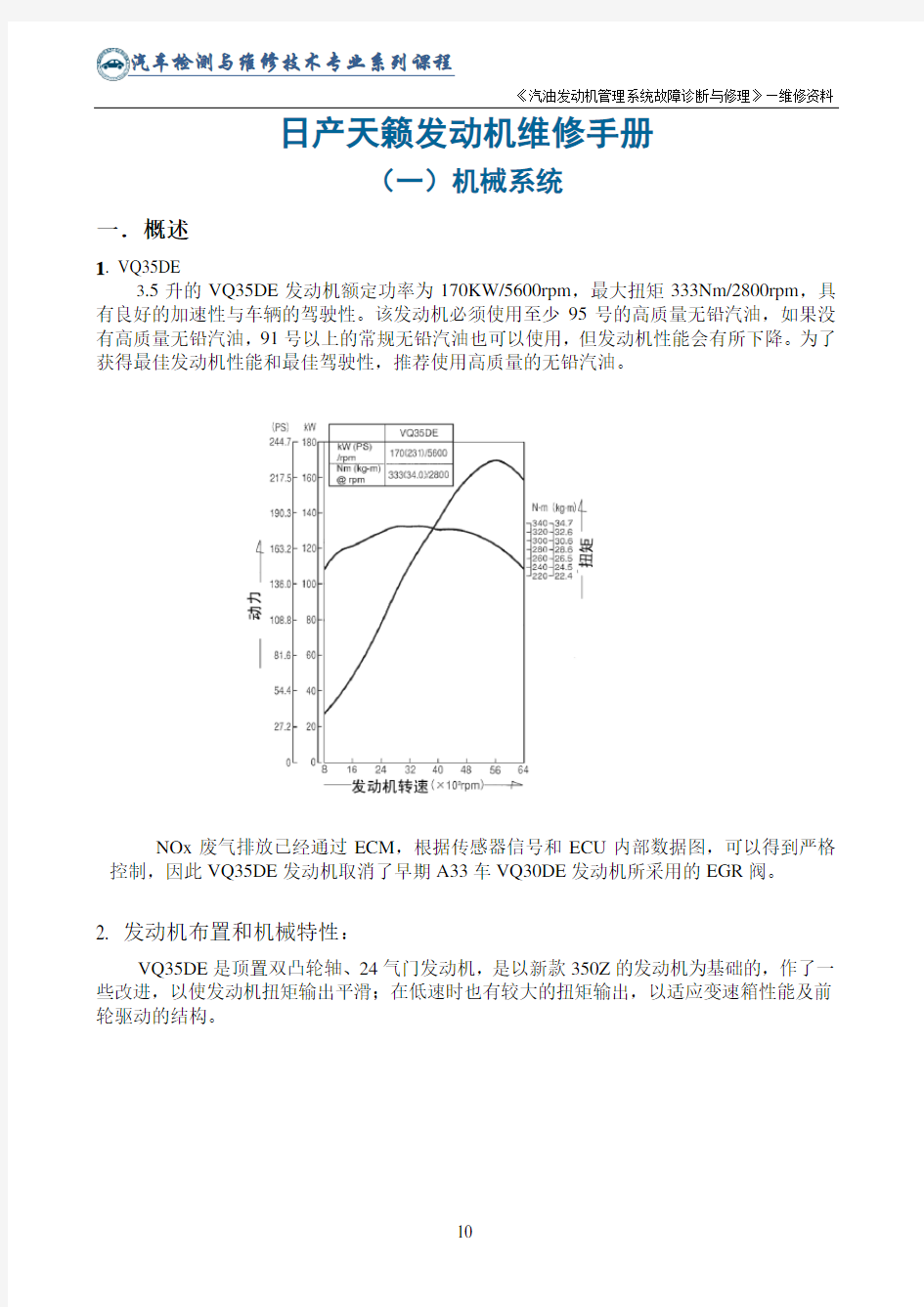 日产天籁发动机维修手册 