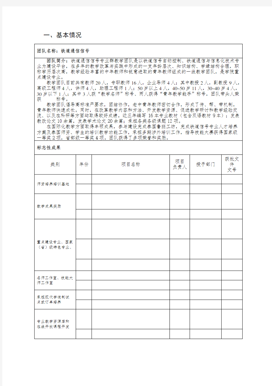 全国教师教学创新团队申报书(范例)