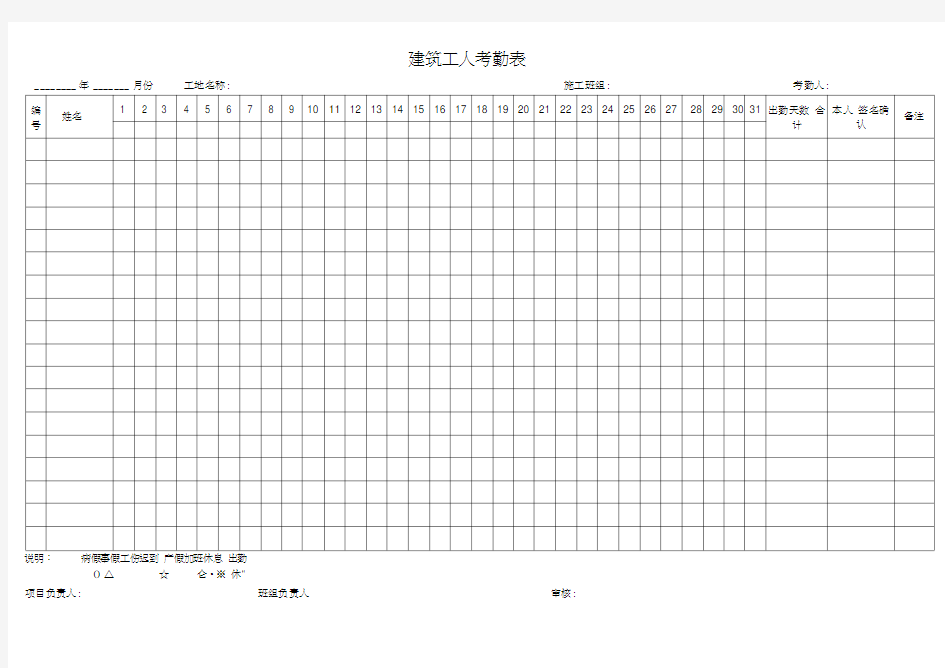 建筑工人考勤表