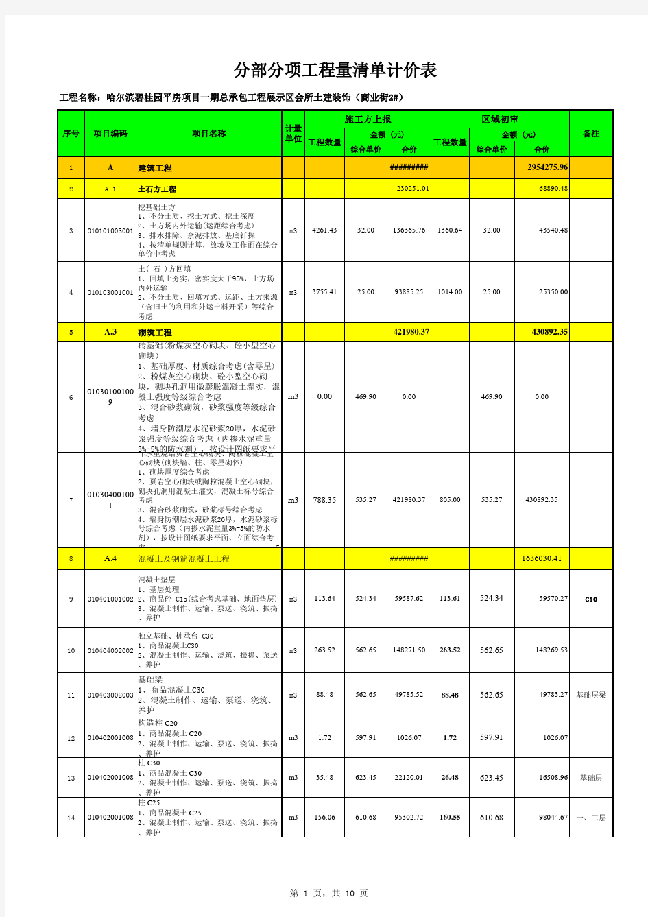 碧桂园清单标准模板---