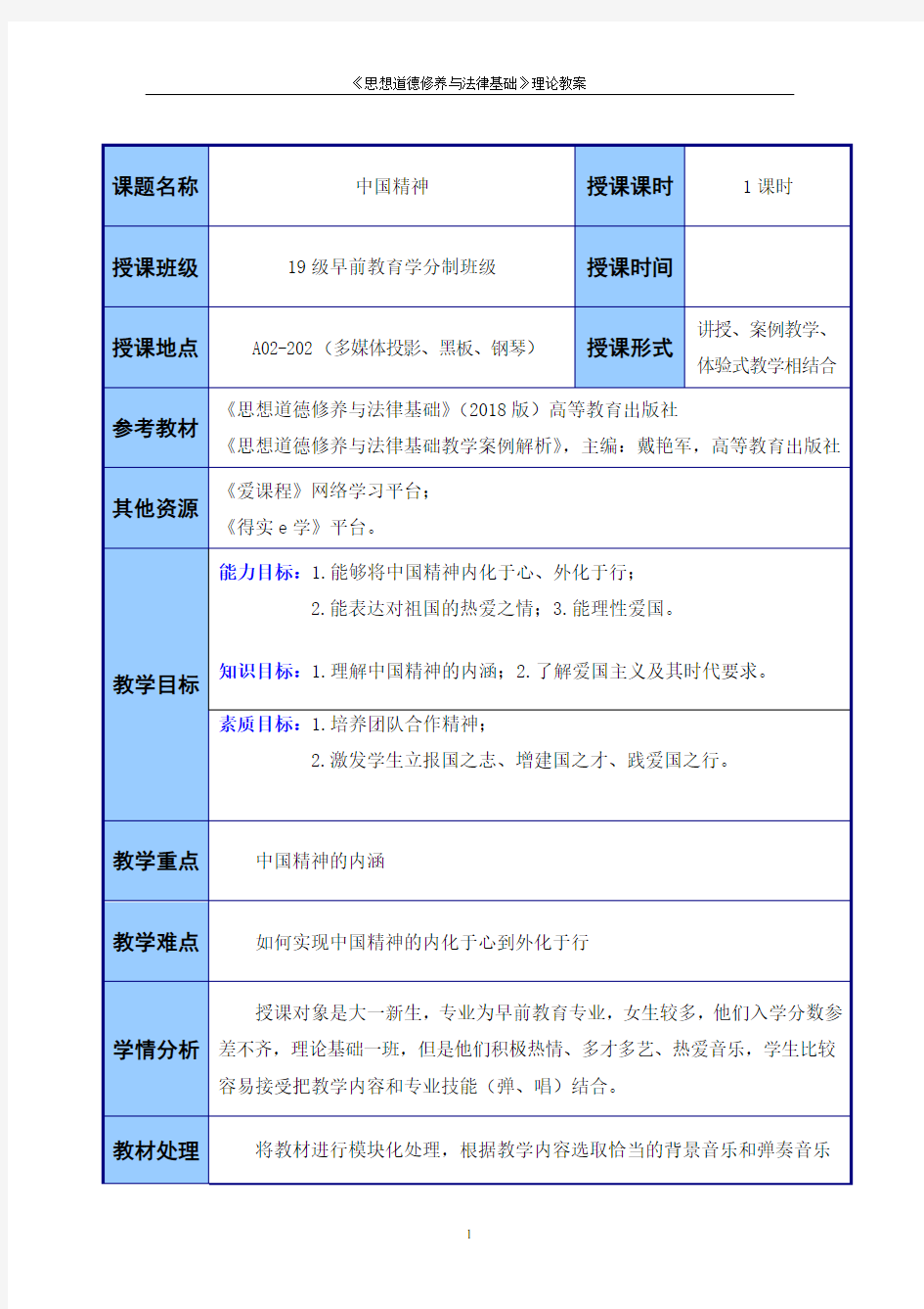 《思想道德修养与法律基础》理论教案--第6单元 中国精神