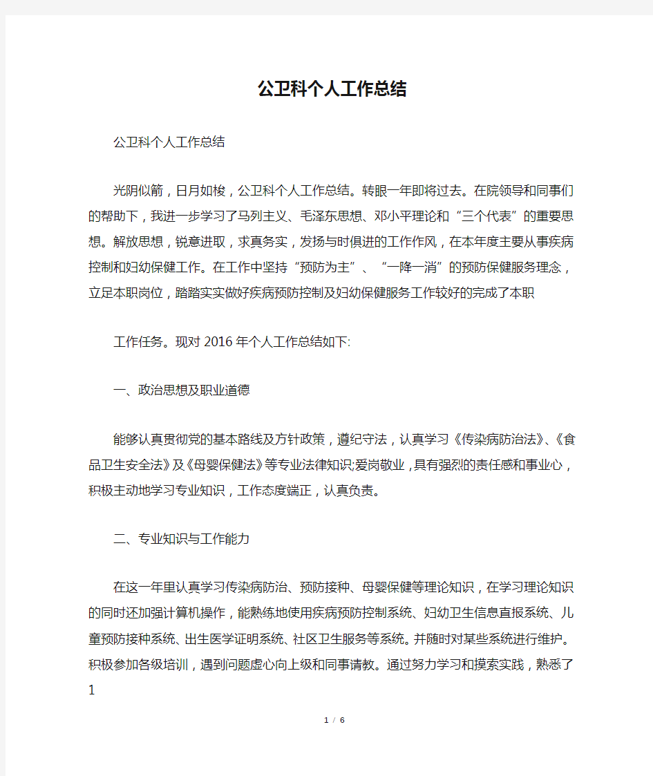 公卫科个人工作总结