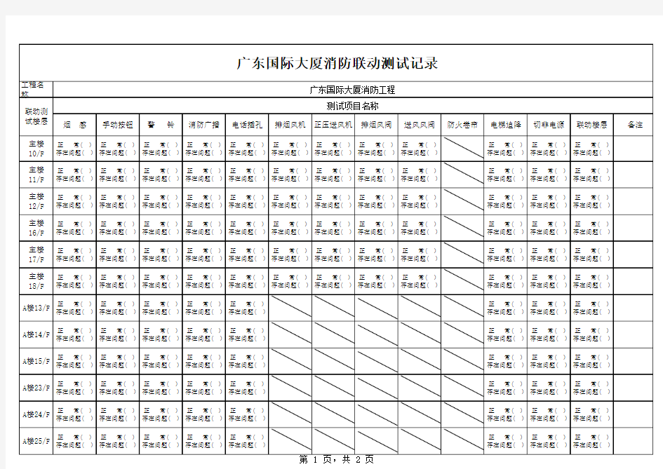 消防联动测试表