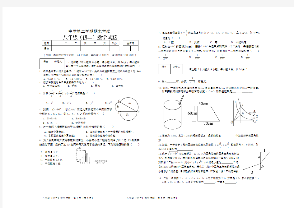 初二数学下册期末考试试卷(含-答案)人教版