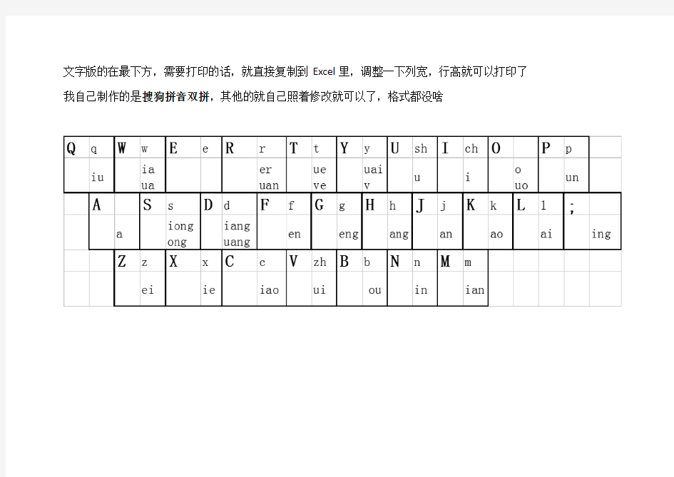 搜狗双拼输入法键盘字母表格可打印