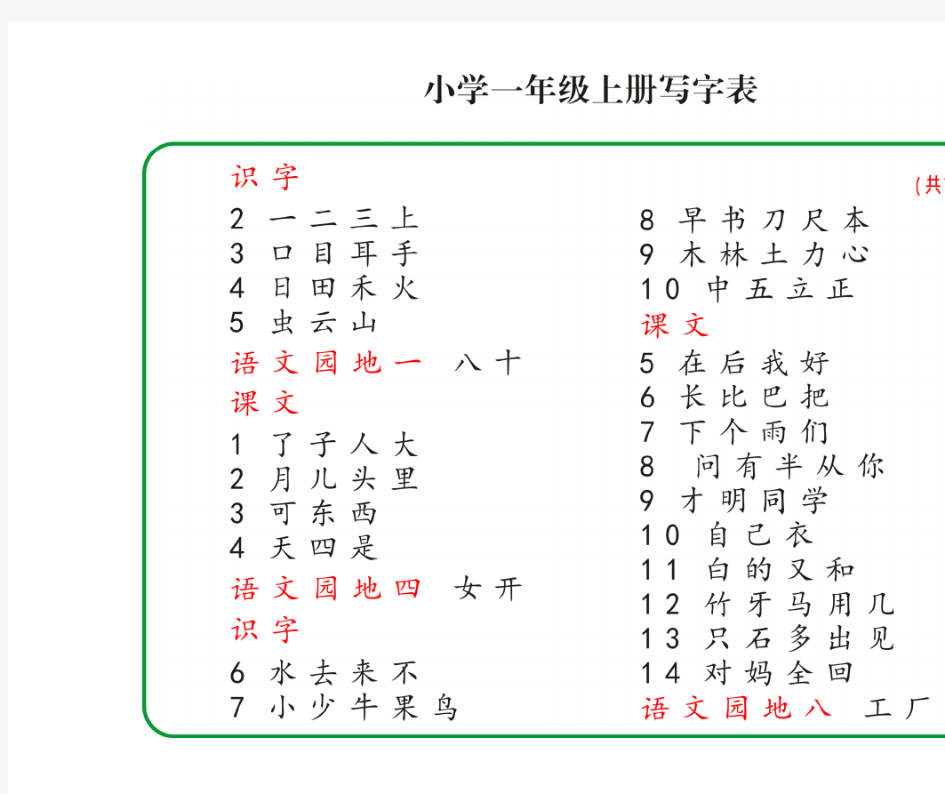 小学一年级上册楷体描红字帖打印版