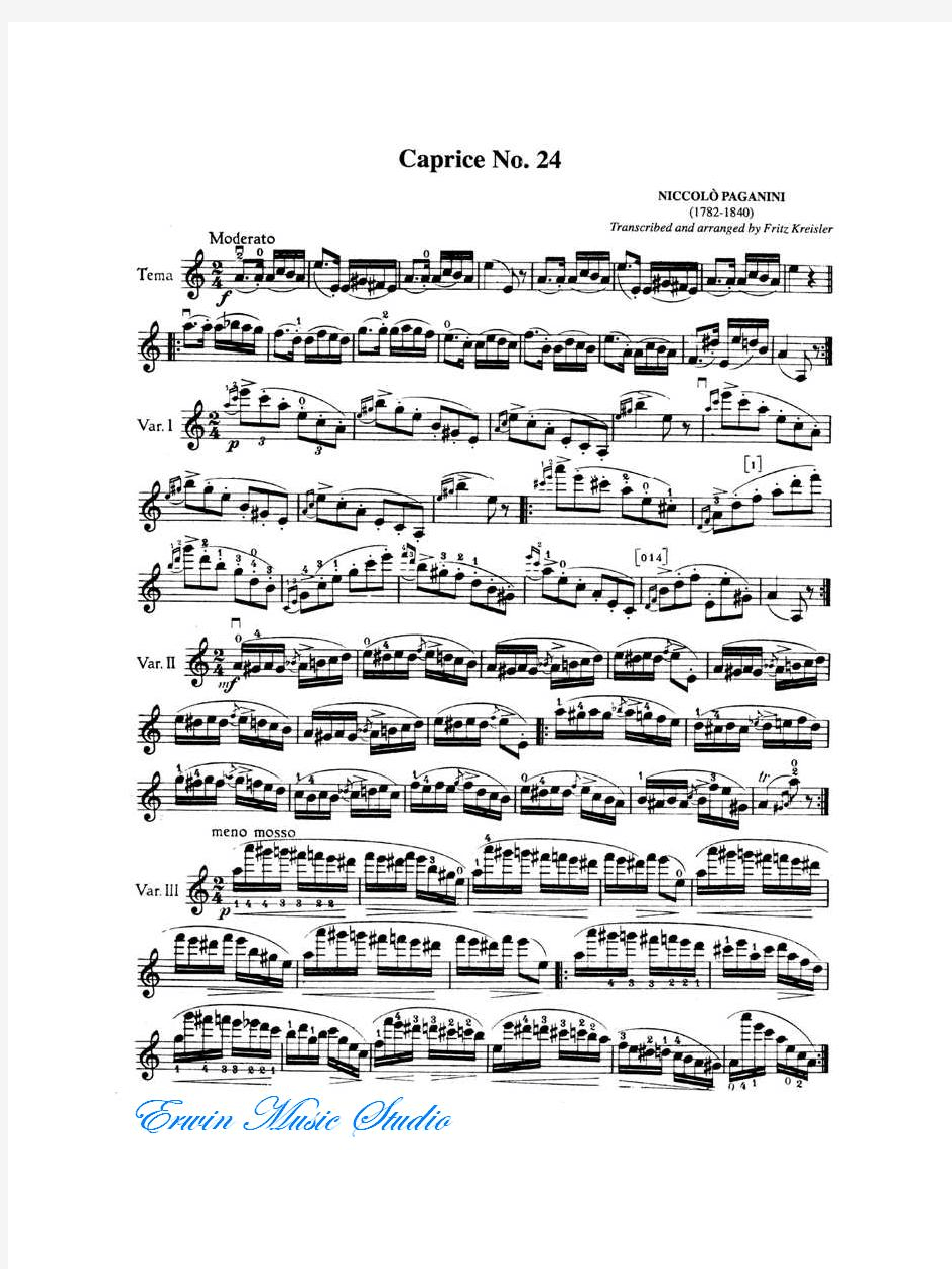 帕格尼尼《第24首随想曲》小提琴曲谱