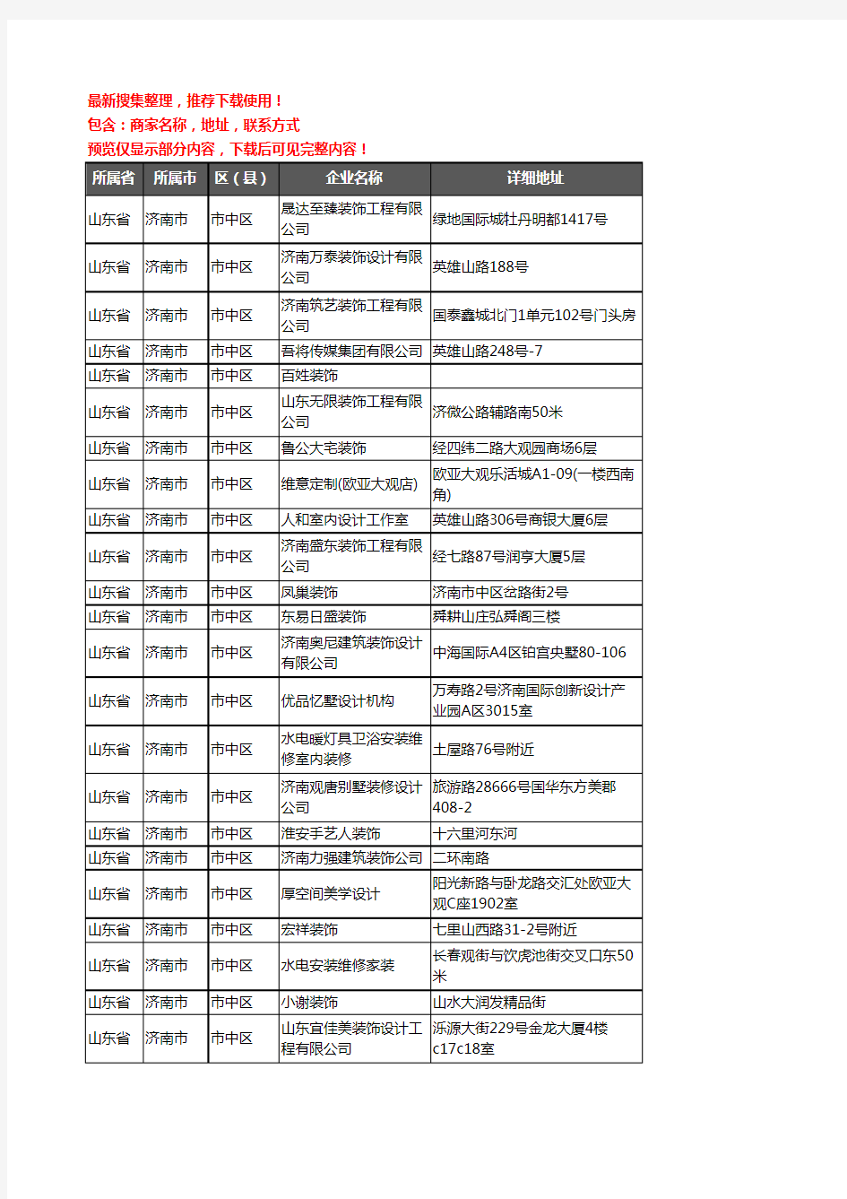 新版山东省济南市市中区装修公司企业公司商家户名录单联系方式地址大全58家