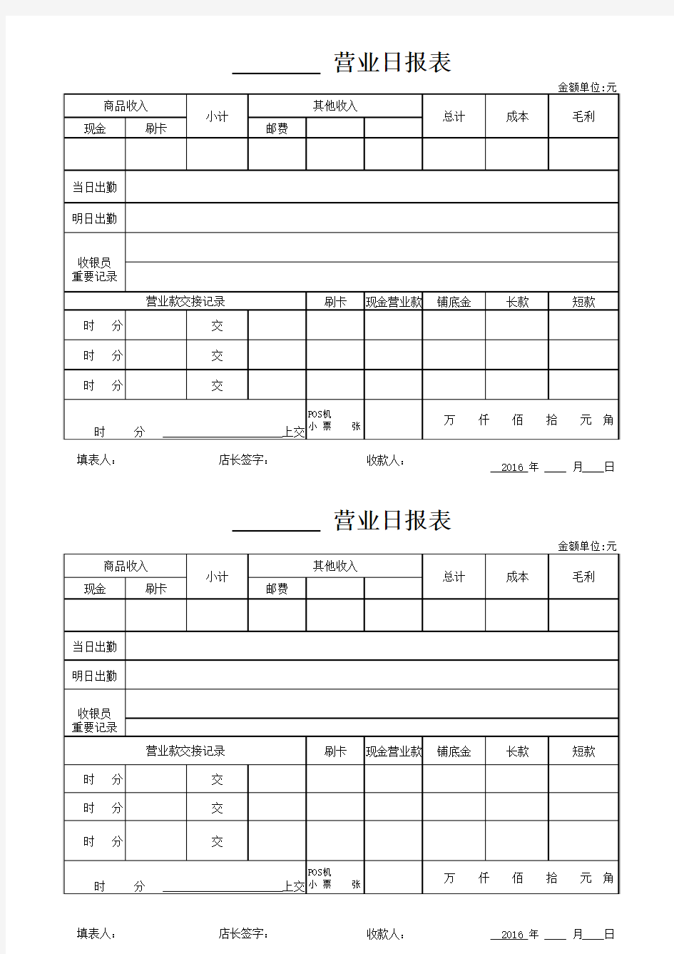 超市营业日报表