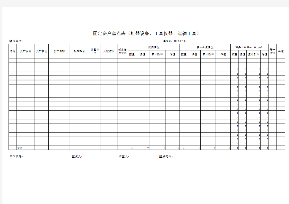 盘点表打印格式(新样表)