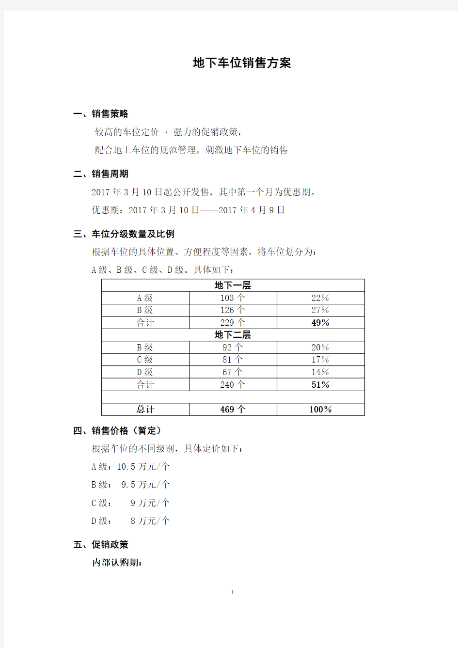 地下车位销售方案