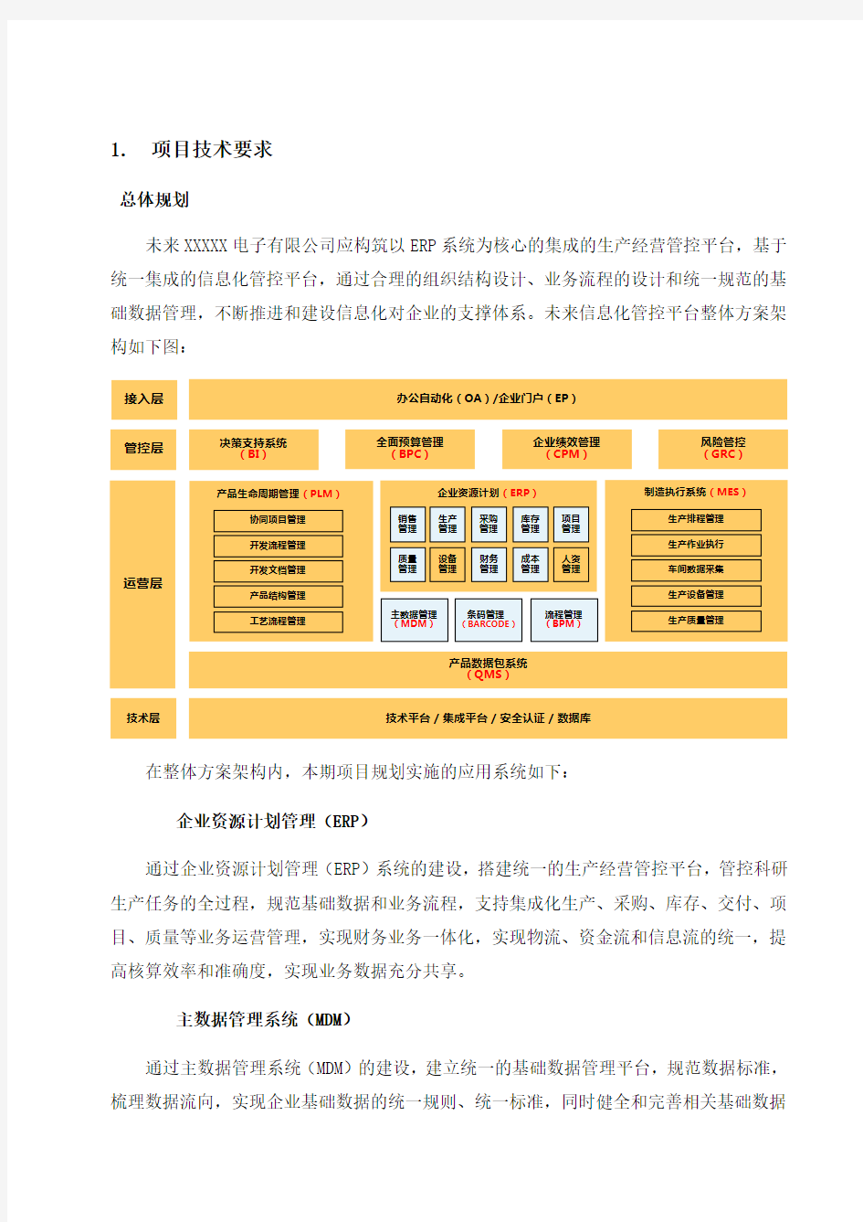 公司ERP系统技术要求公开