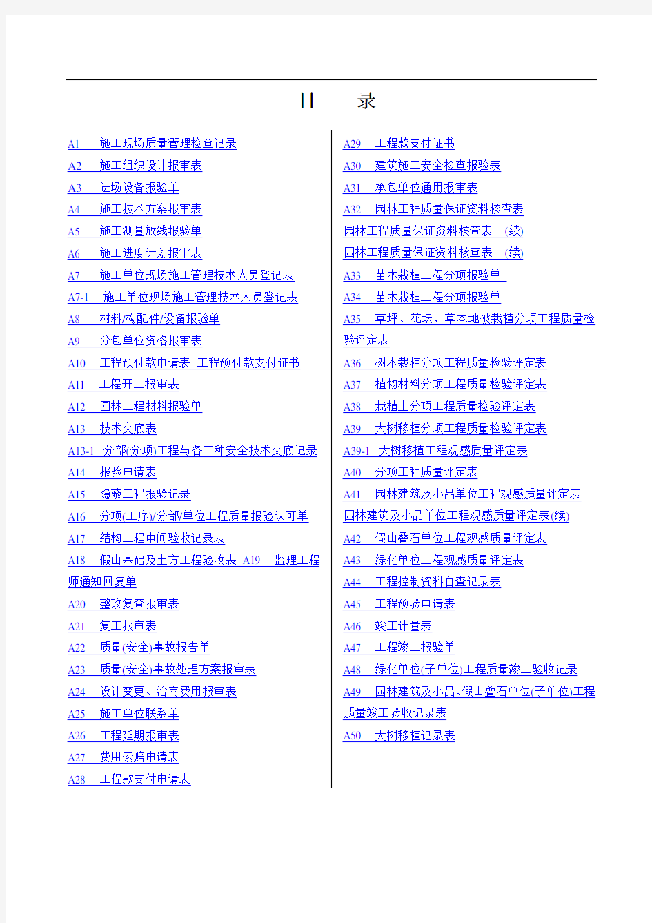 园林绿化工程资料表格75781