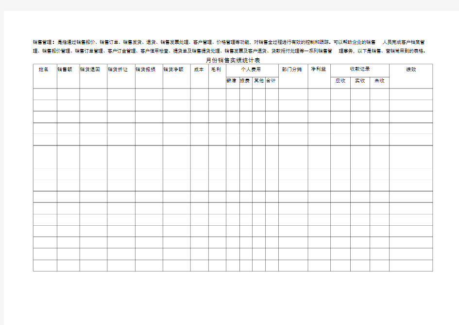 月份销售实绩统计表