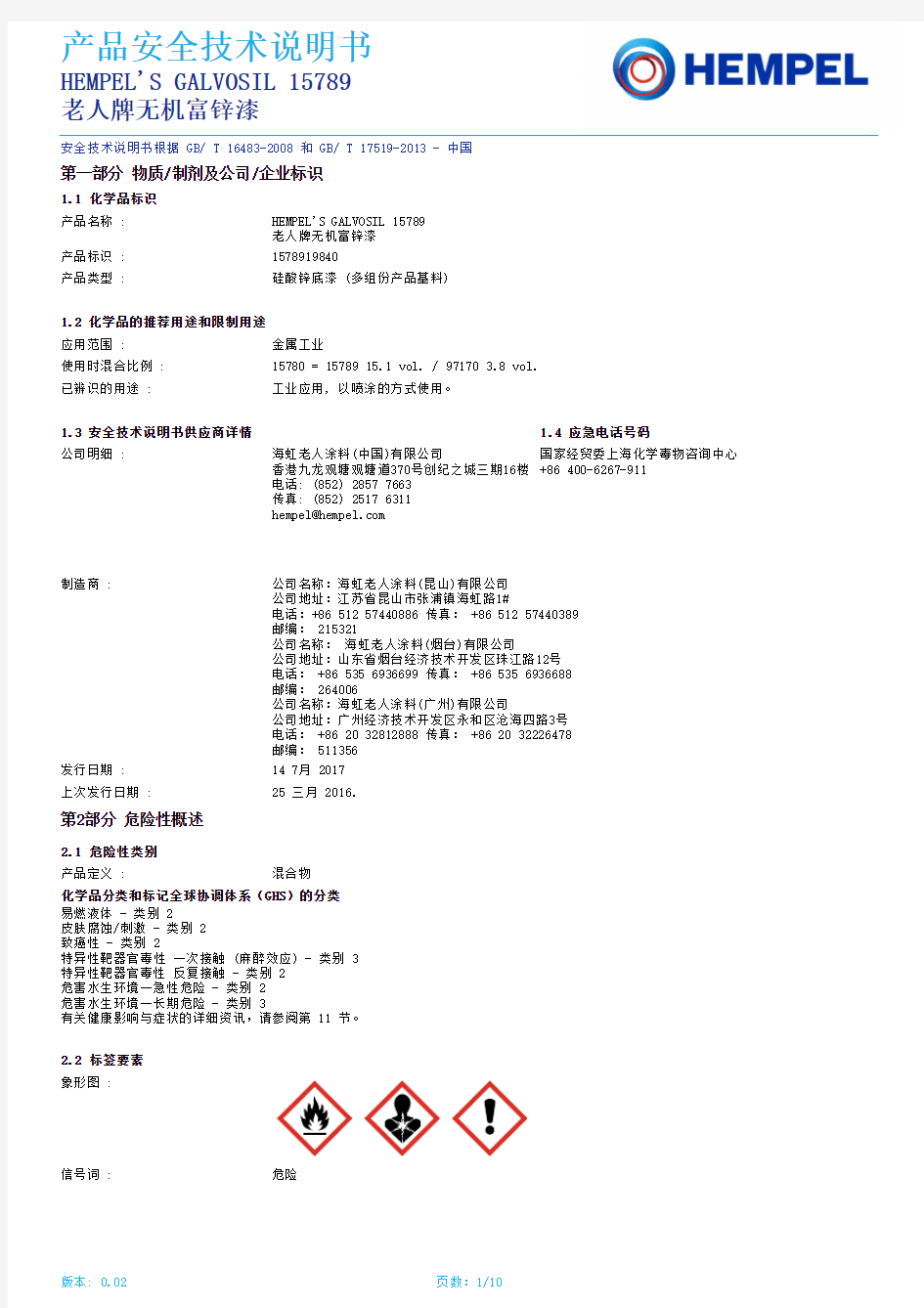 老人牌无机富锌漆技术说明书