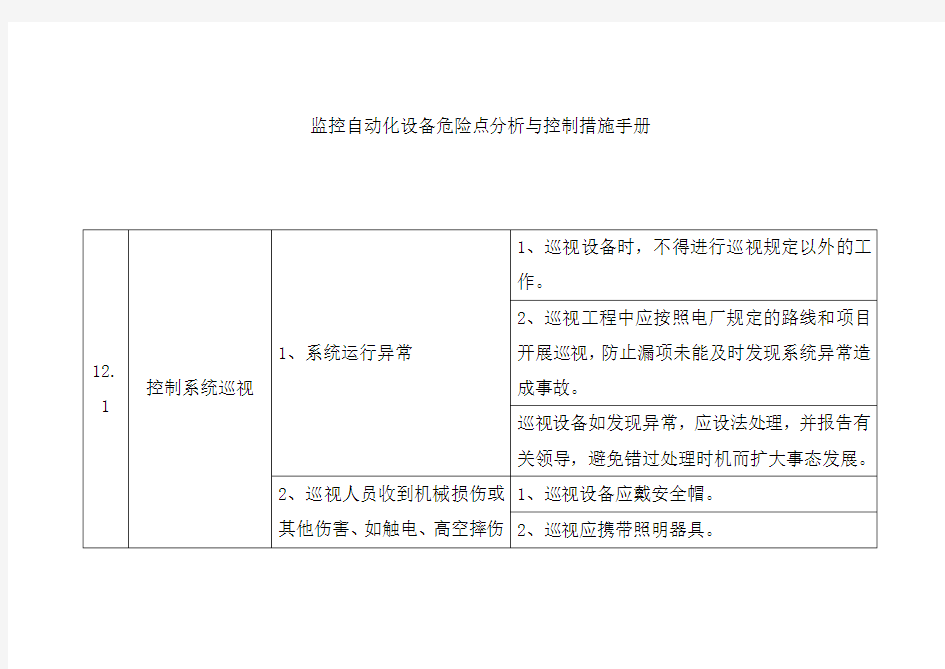 监控自动化设备危险点分析与控制措施手册