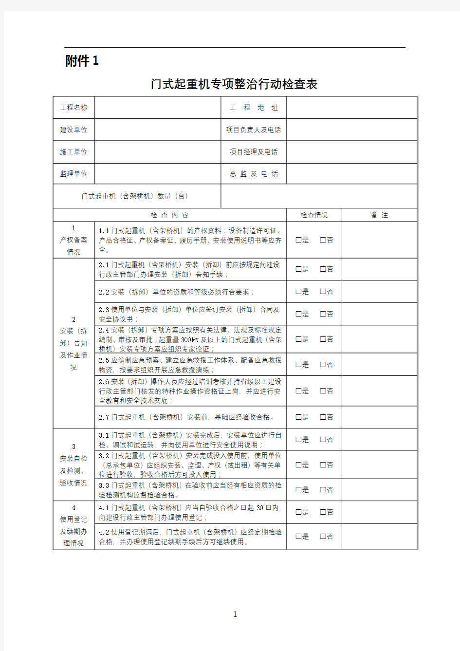 门式起重机专项整治行动检查表【模板】