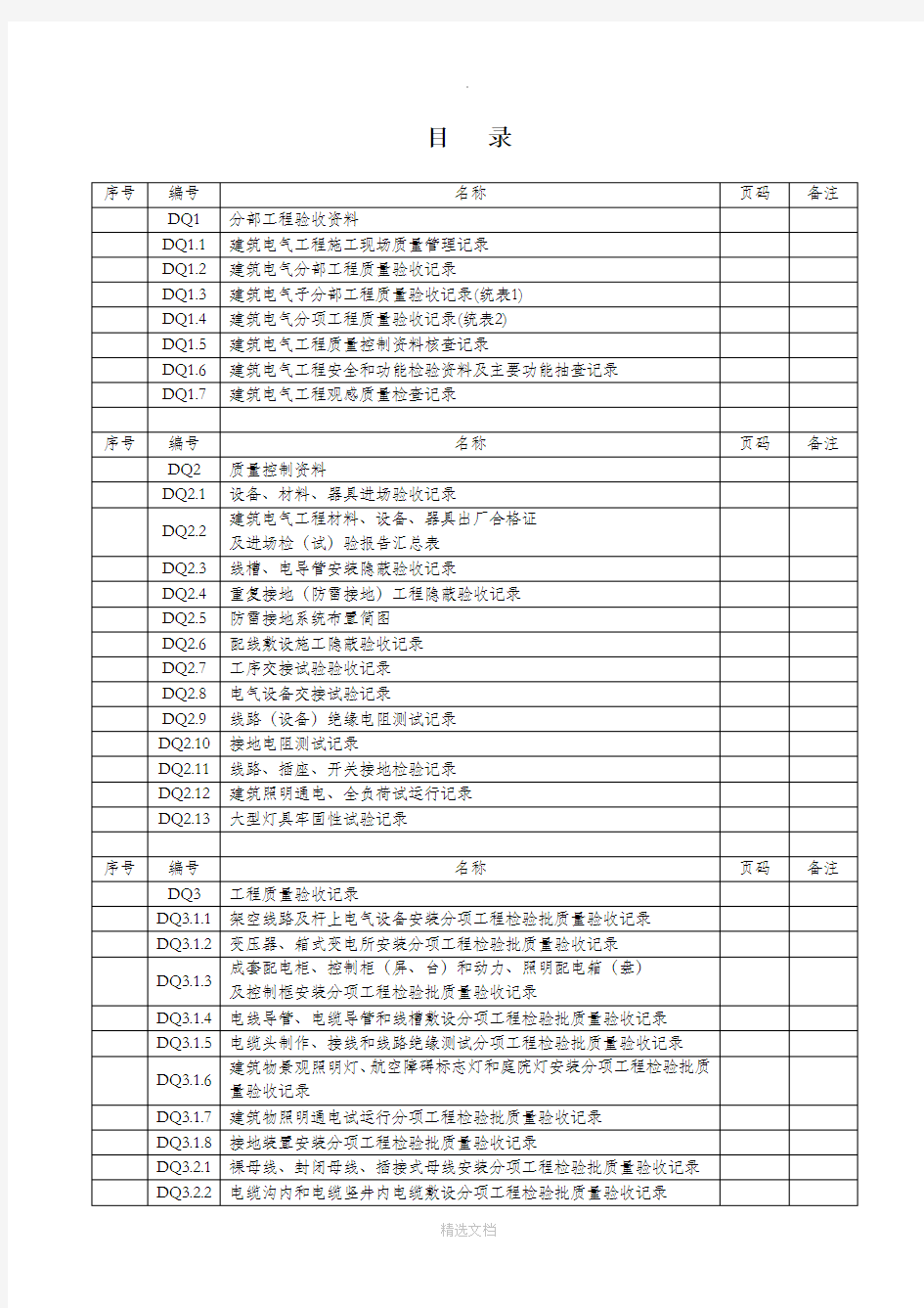 电气工程验收表格全套