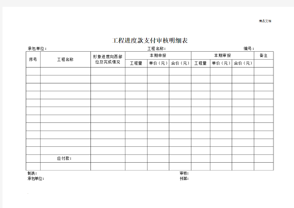 工程进度款支付审核明细表