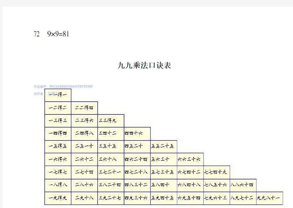 九九乘法口诀表(打印版)