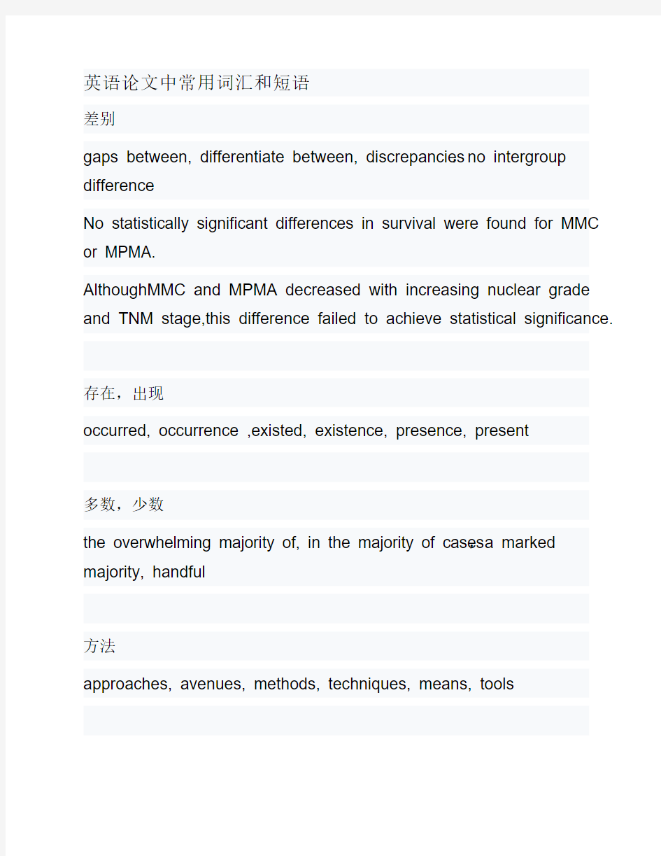 英语论文中常用词汇和短语