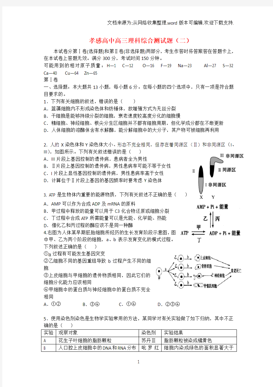 高三理综模拟考试试题2