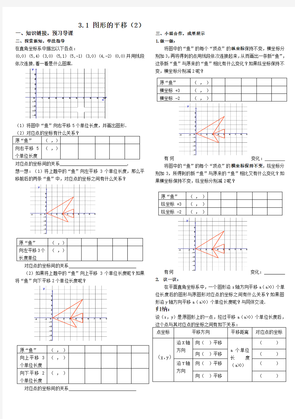 直角坐标系中图形的平移与坐标的变化