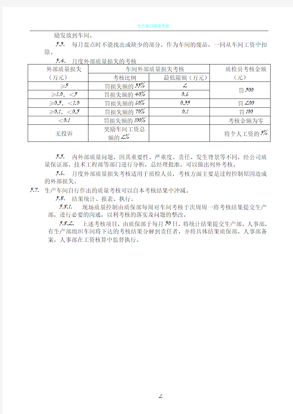 生产车间月度质量考核办法