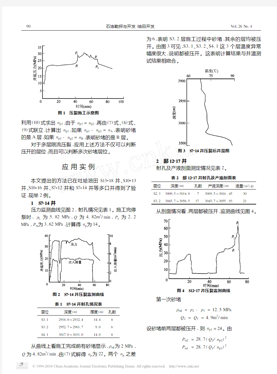 1999限流压裂曲线分析及压开层位的判定计算_冯明生