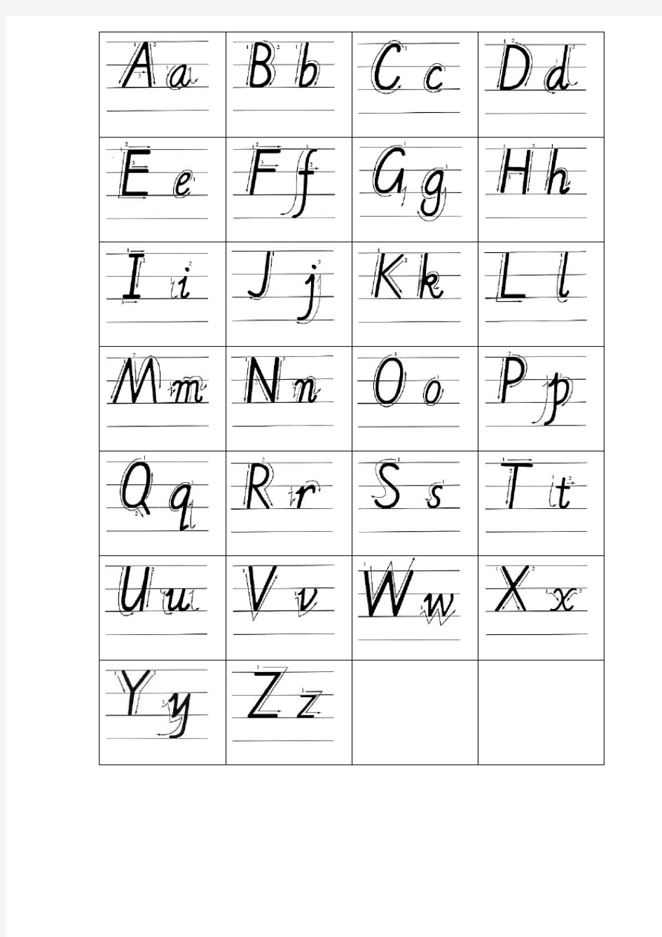 26个英文字母书写标准及练习本-A4打印