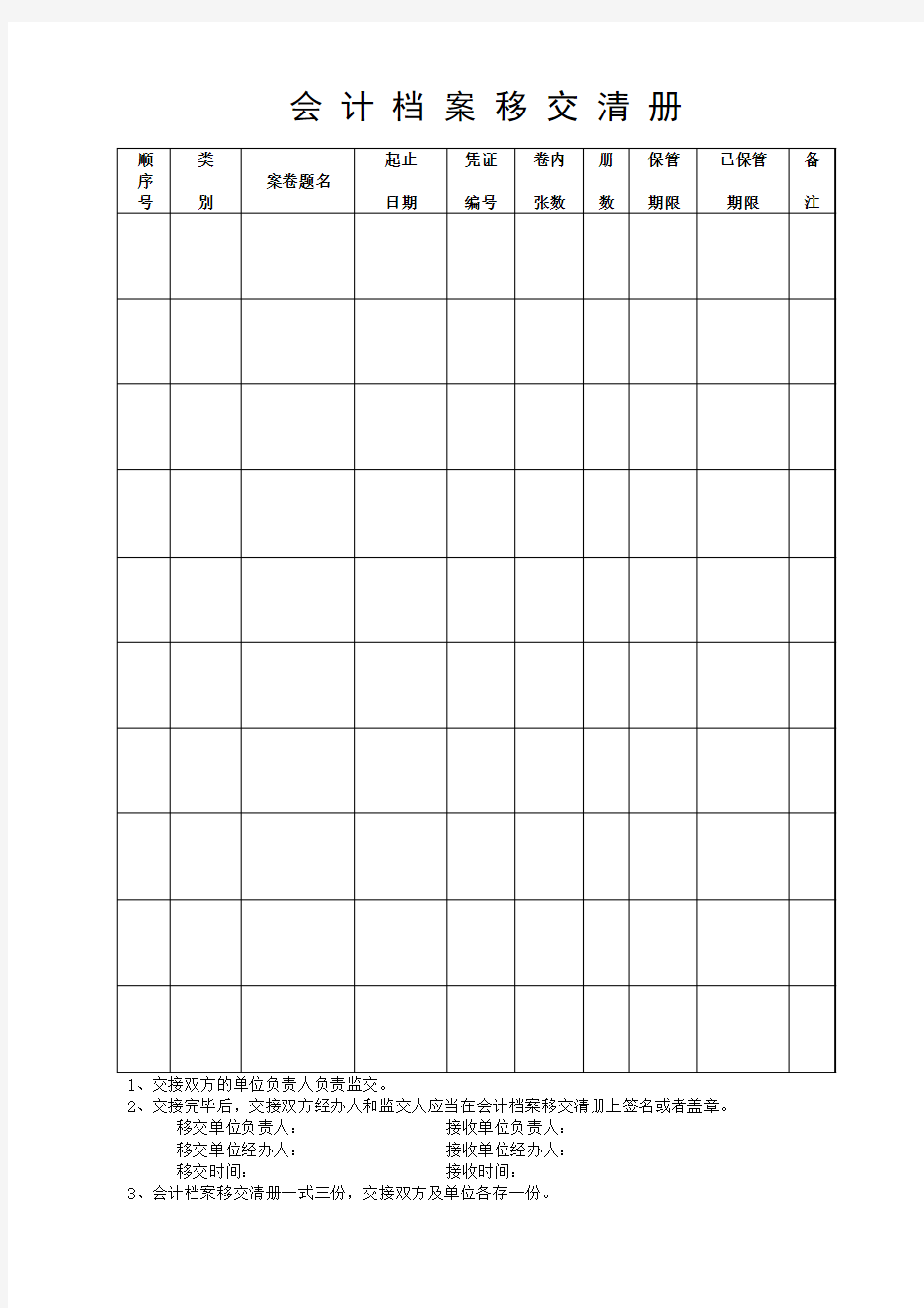 会计档案移交清册、会计档案销毁清册