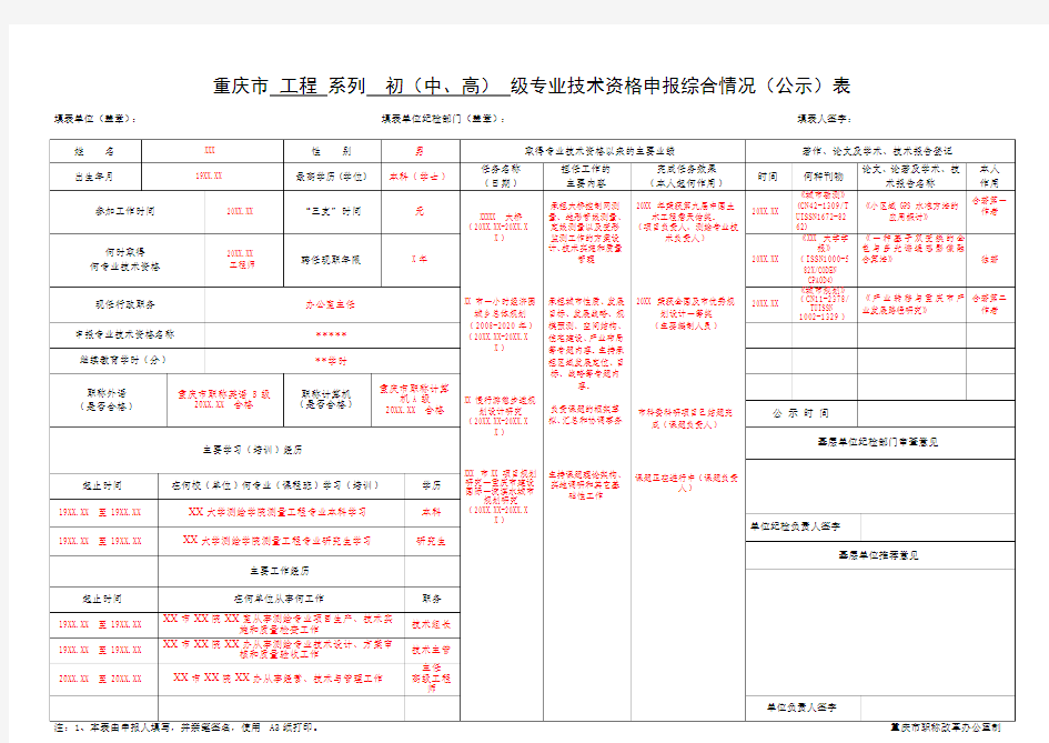 职称申报综合情况(公示)表-填表模版