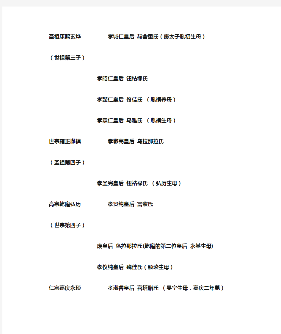 清朝历代皇帝皇后列表