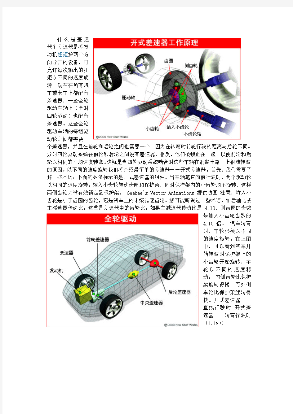 汽车差速器功能简介