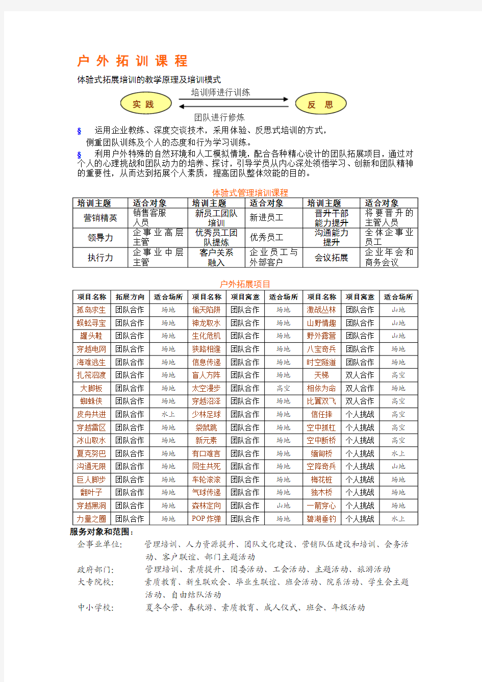 户外拓展训练课程