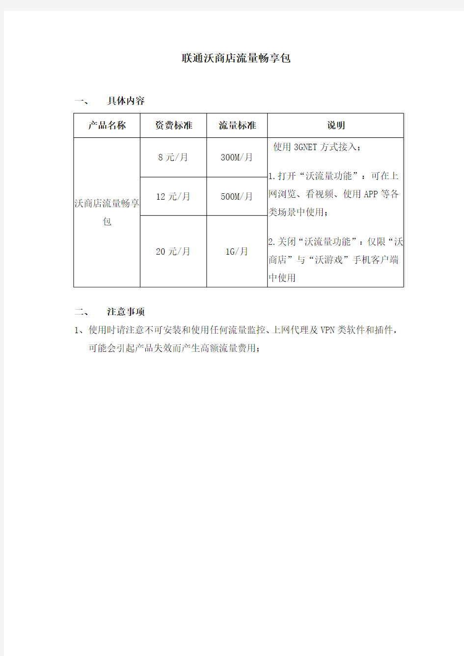 联通沃商店流量畅享包